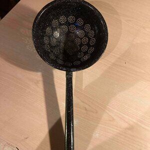 Vintage Enameled sieve "Druslyak", Soviet kitchen utensils, Black grain enamel